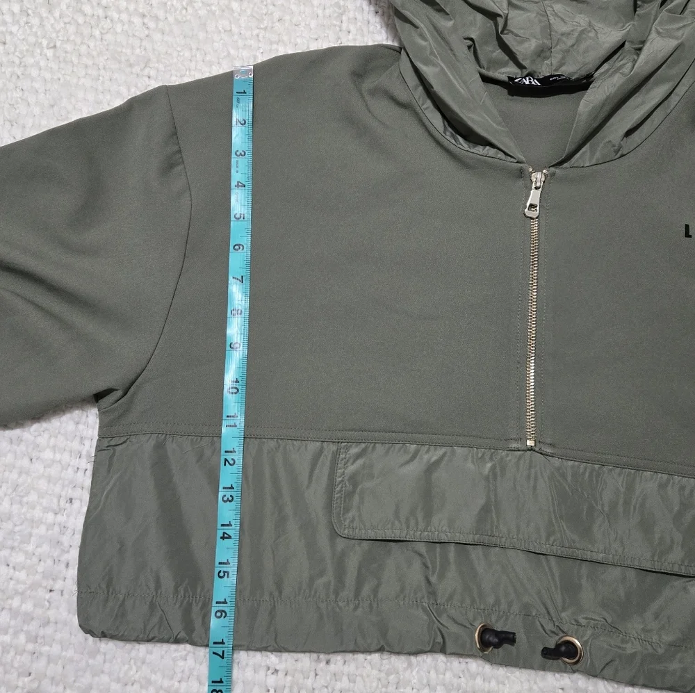 ZARA Olive Green Los Angeles Hoodie Half Zip Cropped Pullover Size Large - Picture 12 of 16